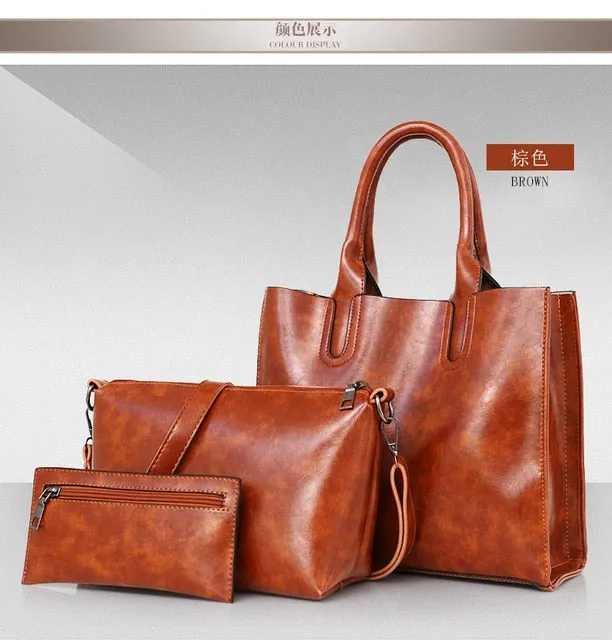 2019 new minimalistic and stylish one-shoulder casual bag for girls women handbag pu leather mother bag three-piece tote bag