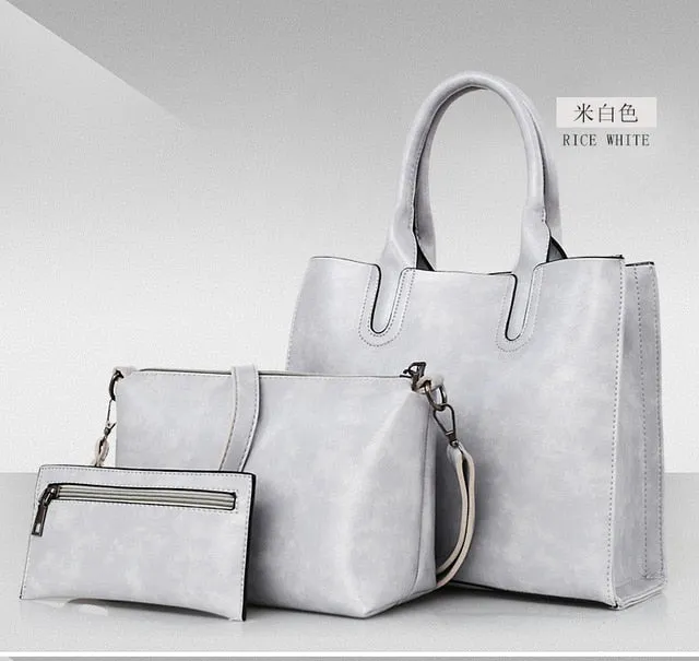 2019 new minimalistic and stylish one-shoulder casual bag for girls women handbag pu leather mother bag three-piece tote bag