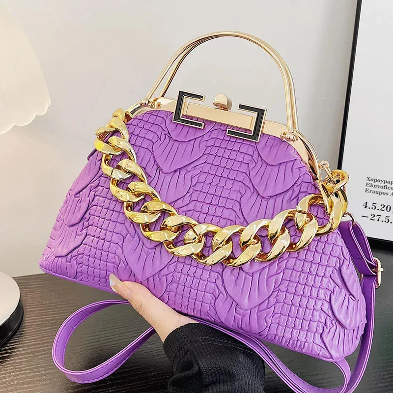 2023 Luxury Women Pink Green Pleat Shoulder Bags Gold Thick Chain Messenger Bags Totes PU Leather Handbags Lady Evening Clutch