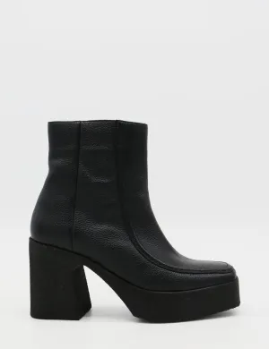 Agathe platform ankle boots in black leather women shoes