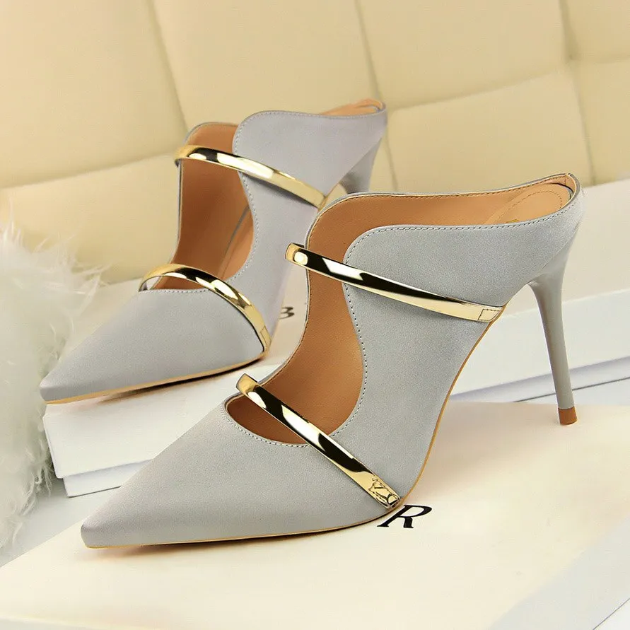 Amozae-Women Summer 9cm High Heels Glitter Sandals Lady Bling Mules Slingback Silver Pumps Female Gold Pink Bridal Quality Shoes