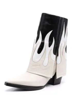 Ashoreshop Fire Pattern PU Leather Cowboy Ankle Boots