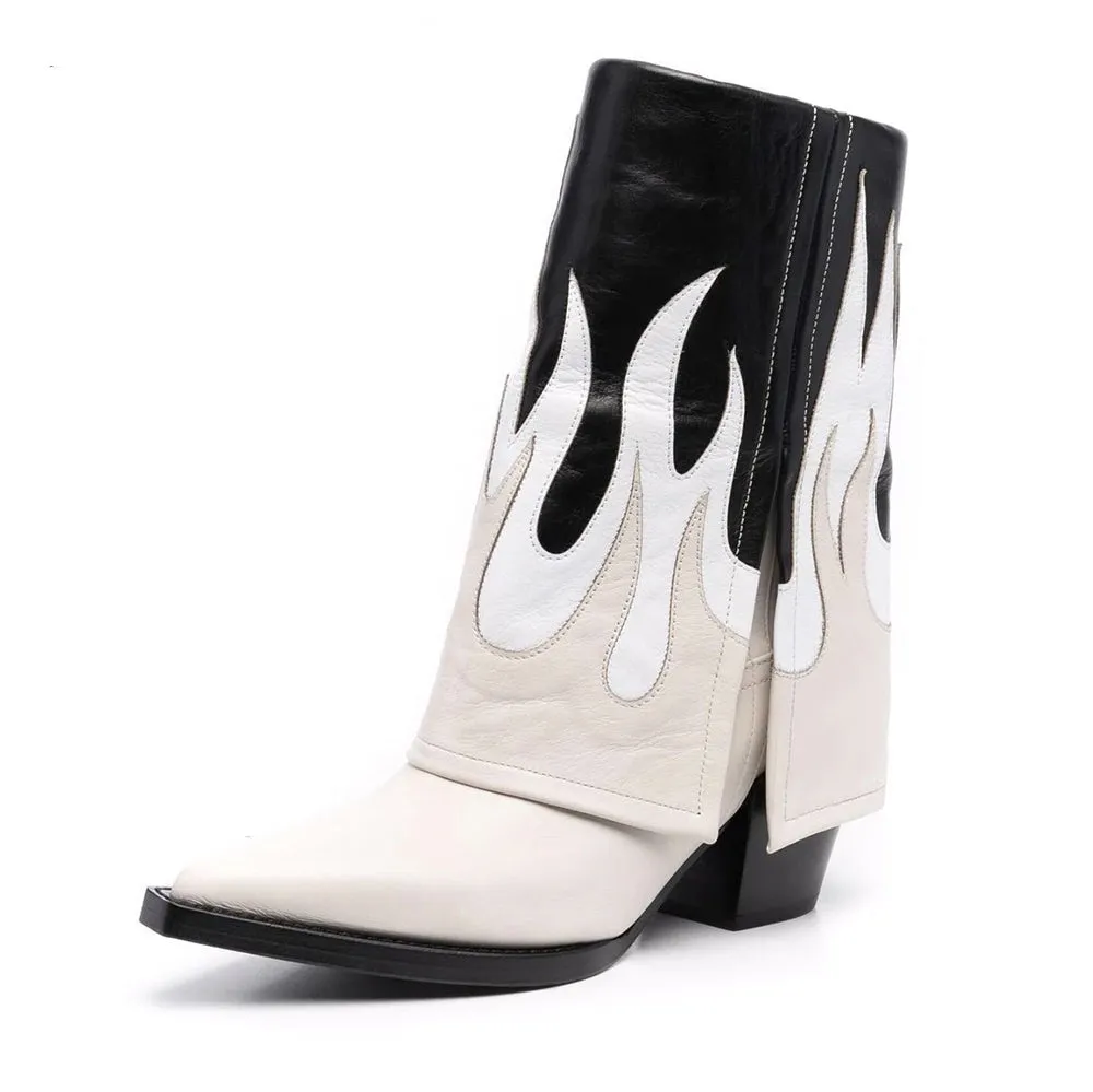Ashoreshop Fire Pattern PU Leather Cowboy Ankle Boots