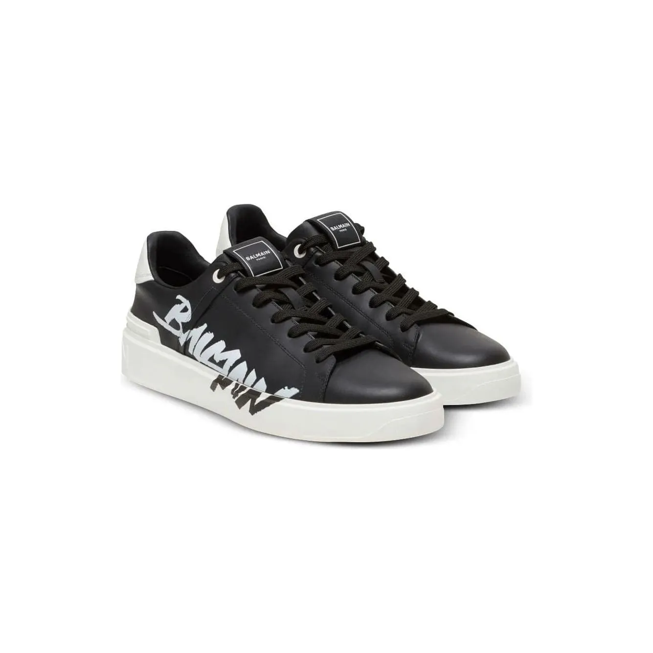 BALMAIN B-COURT PRINTED LEATHER TRAINERS
