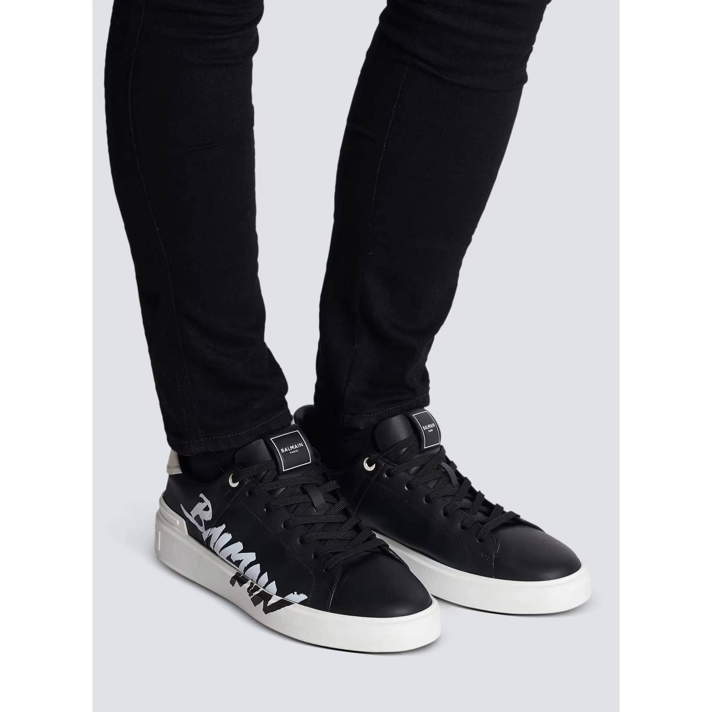 BALMAIN B-COURT PRINTED LEATHER TRAINERS