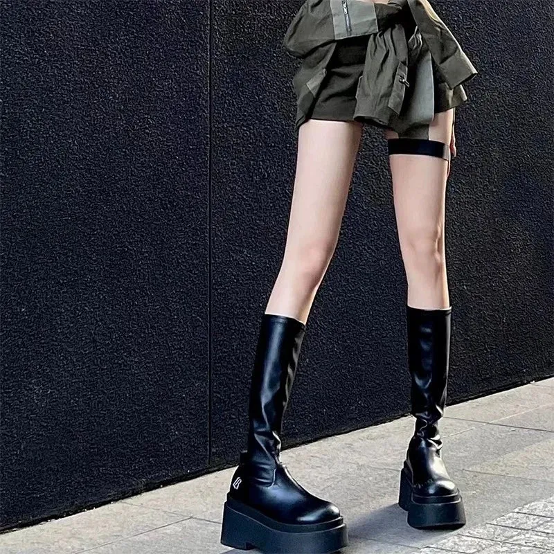 binfenxie Autumn and Winter Fashion New Casual Popular Round Toe Leather Solid Color Thick Bottom Women's Boots Comfortable