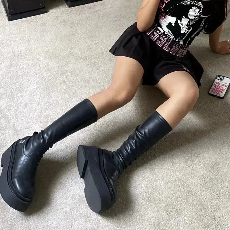 binfenxie Autumn and Winter Fashion New Casual Popular Round Toe Leather Solid Color Thick Bottom Women's Boots Comfortable