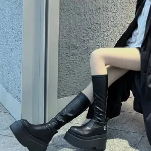 binfenxie Autumn and Winter Fashion New Casual Popular Round Toe Leather Solid Color Thick Bottom Women's Boots Comfortable