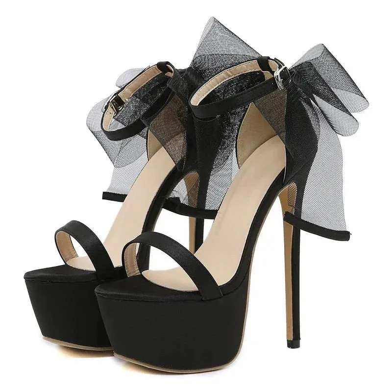 binfenxie Summer Thin Heels Platform Women Sandals Sexy Club Fashion Butterfly-Knot Ankle Strap Wedding Party Lady Shoes