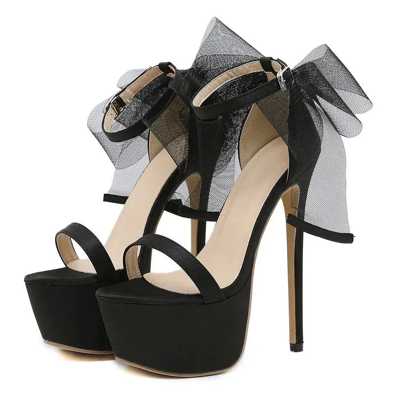 binfenxie Summer Thin Heels Platform Women Sandals Sexy Club Fashion Butterfly-Knot Ankle Strap Wedding Party Lady Shoes
