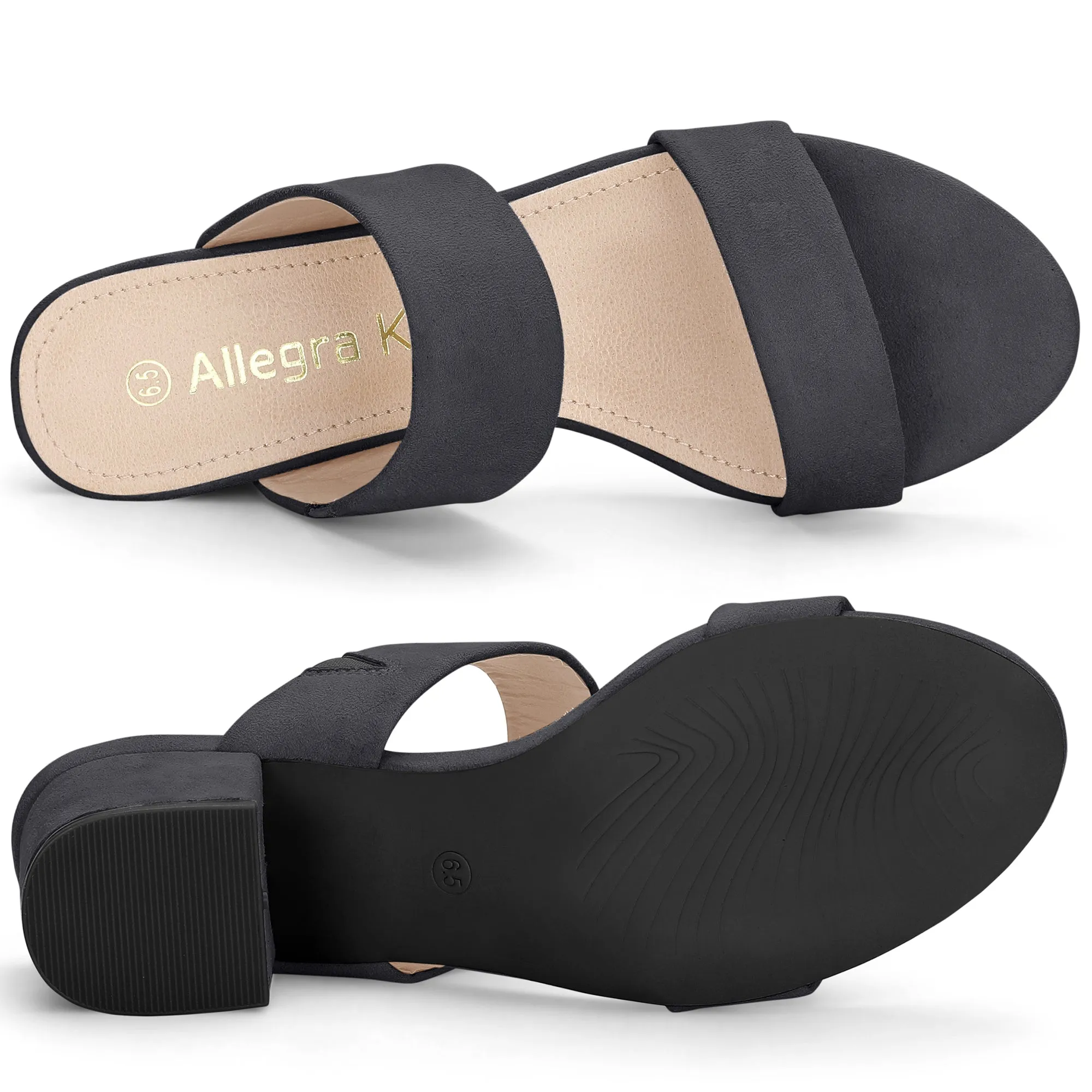 Block Heel Round Toe Dual Straps Slide Sandals