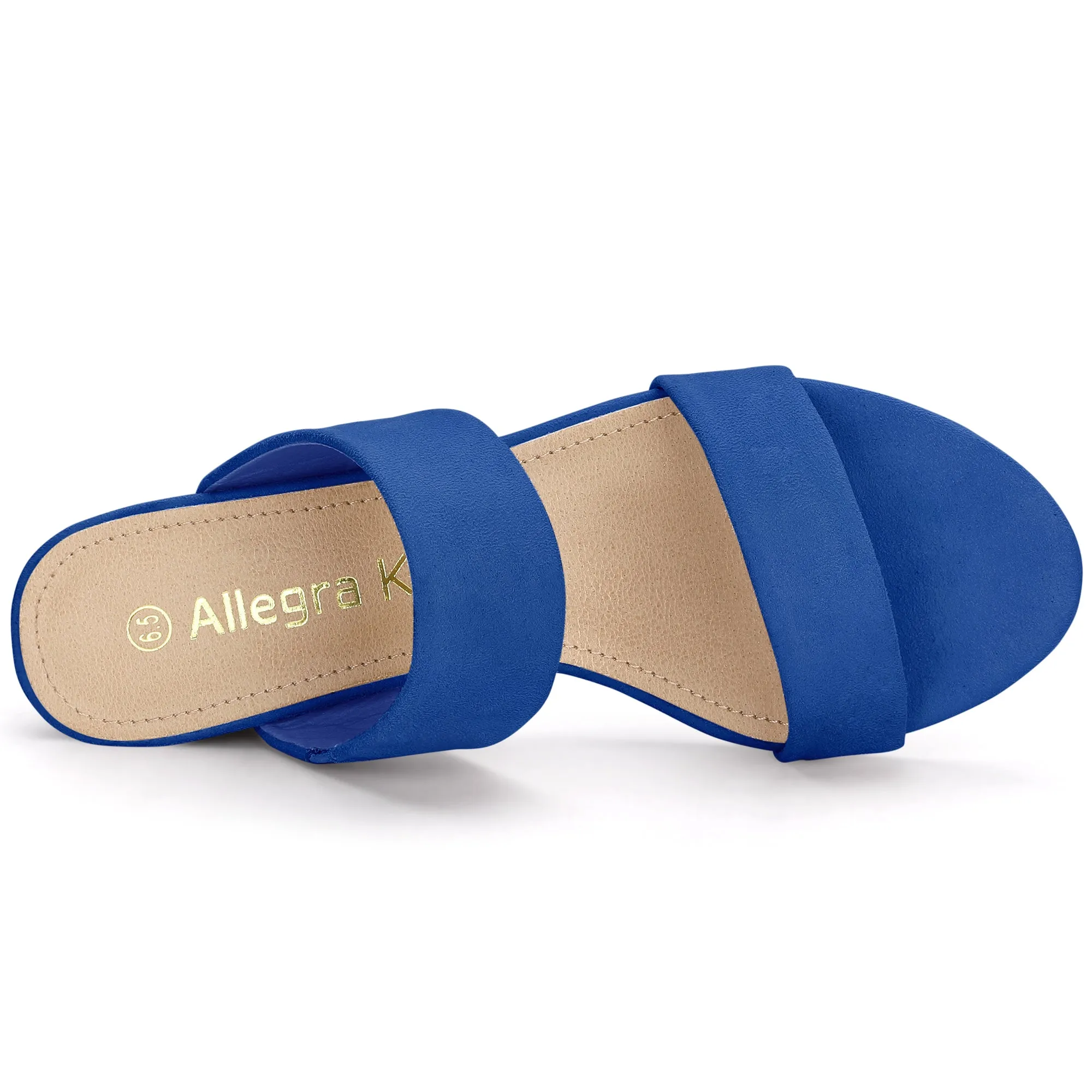 Block Heel Round Toe Dual Straps Slide Sandals