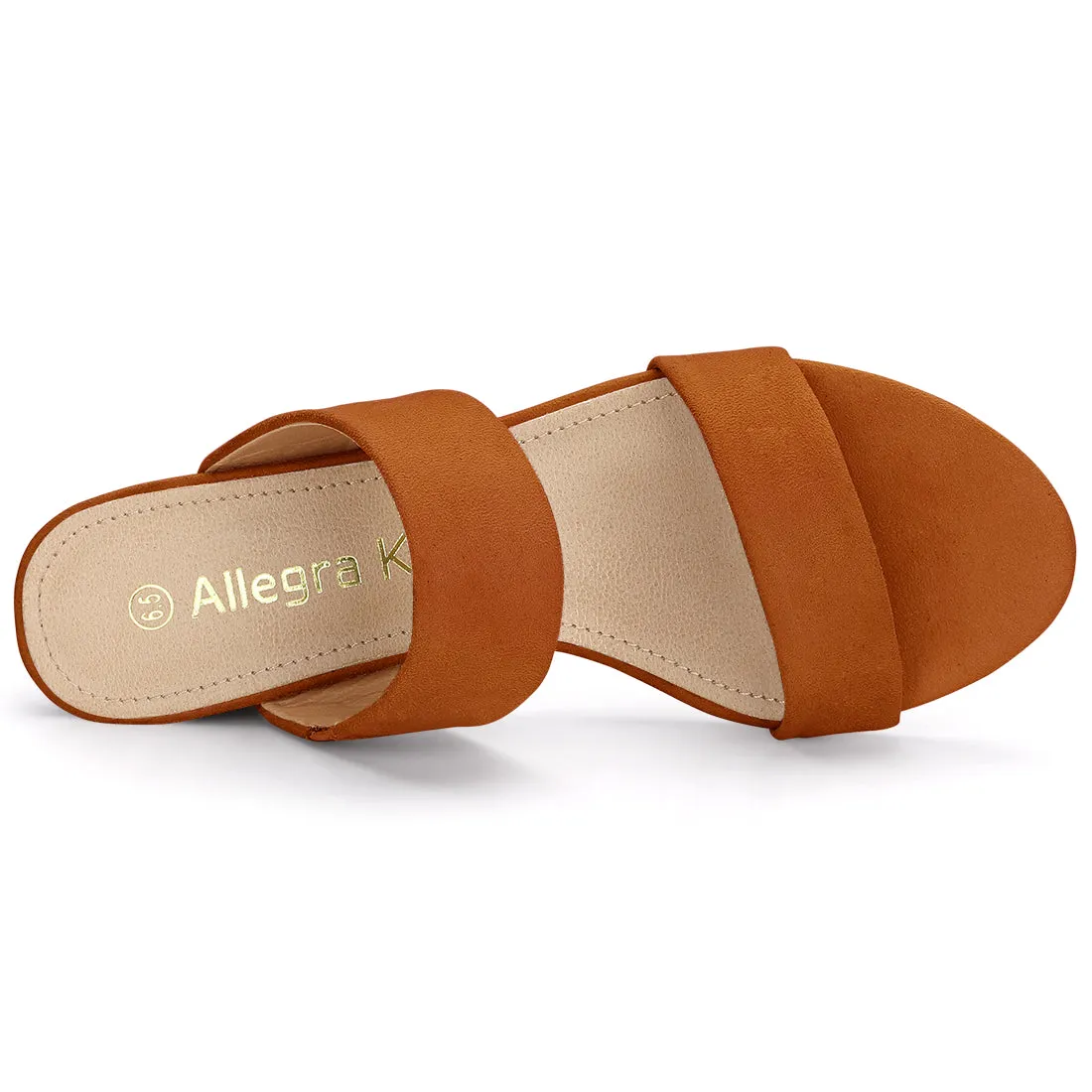 Block Heel Round Toe Dual Straps Slide Sandals