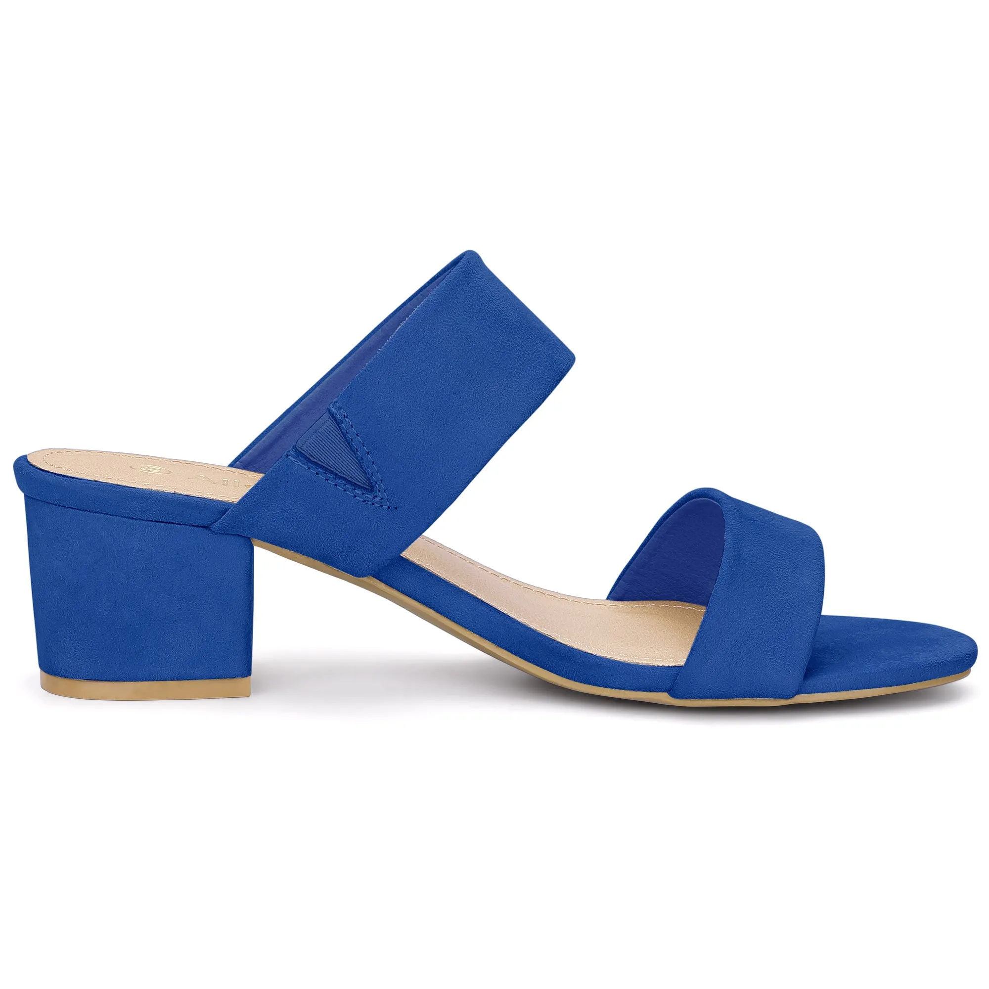 Block Heel Round Toe Dual Straps Slide Sandals