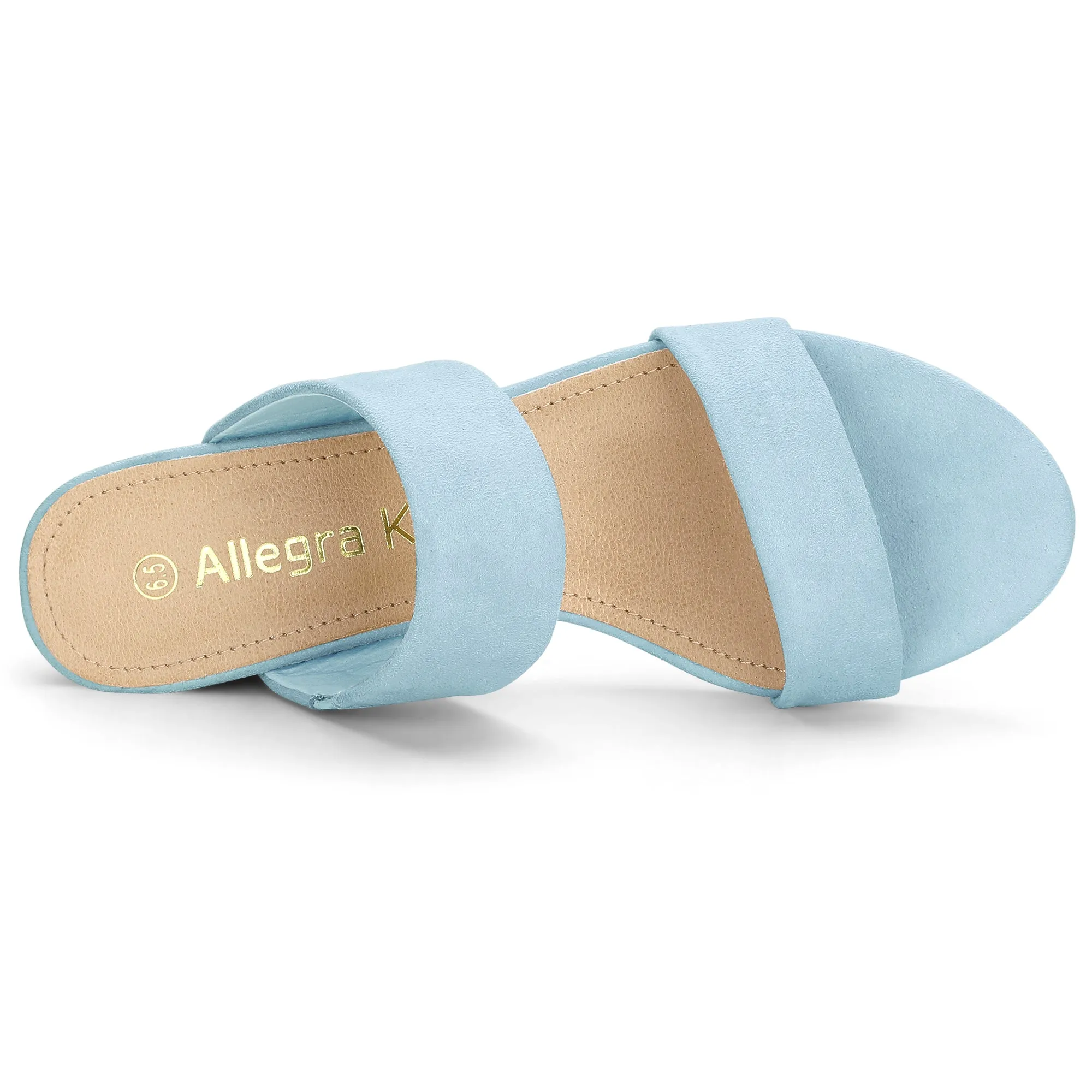 Block Heel Round Toe Dual Straps Slide Sandals