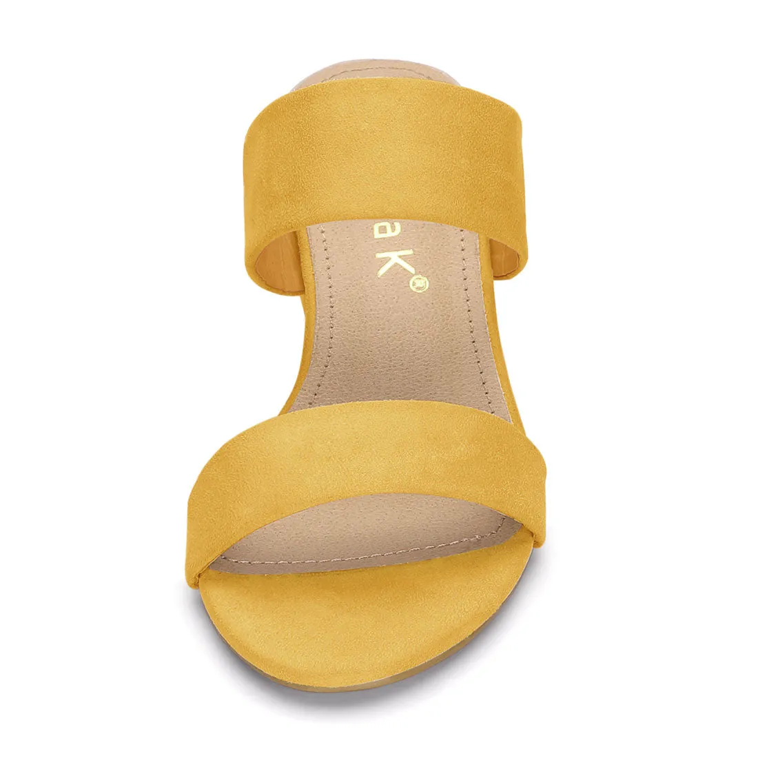 Block Heel Round Toe Dual Straps Slide Sandals