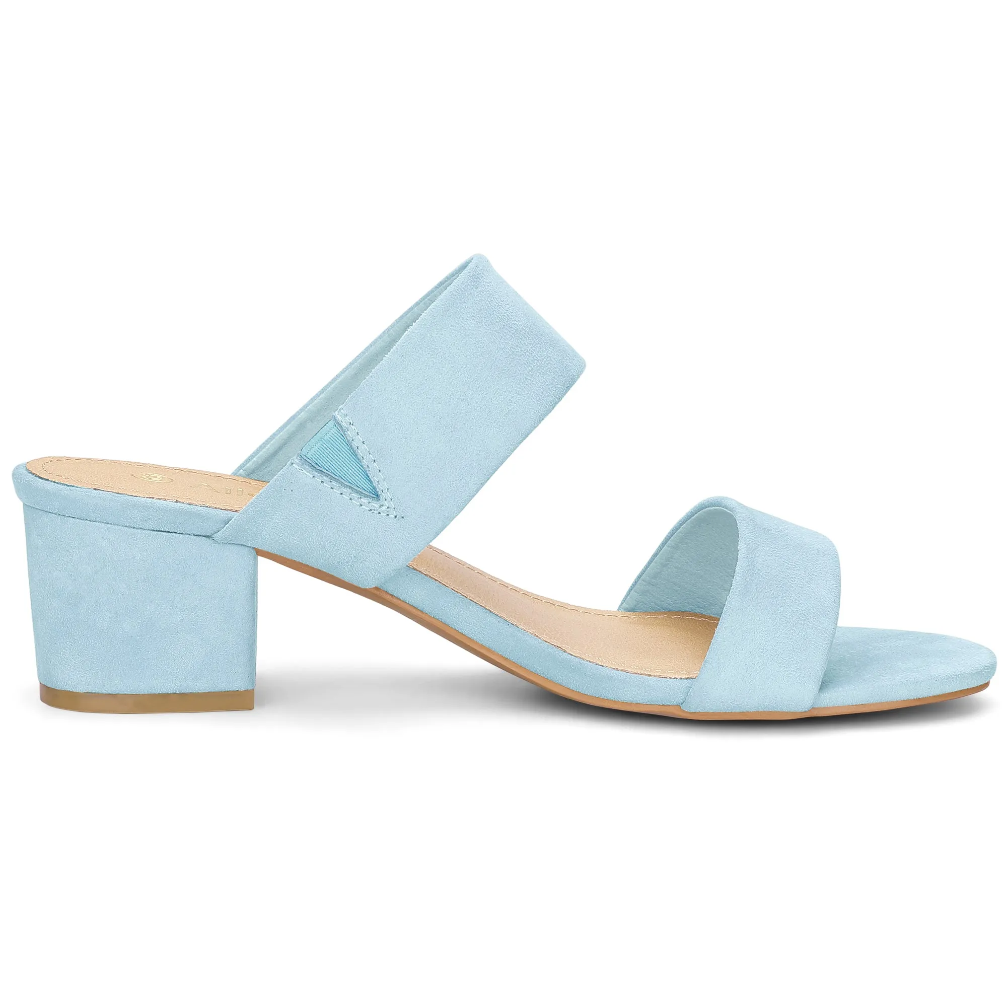 Block Heel Round Toe Dual Straps Slide Sandals