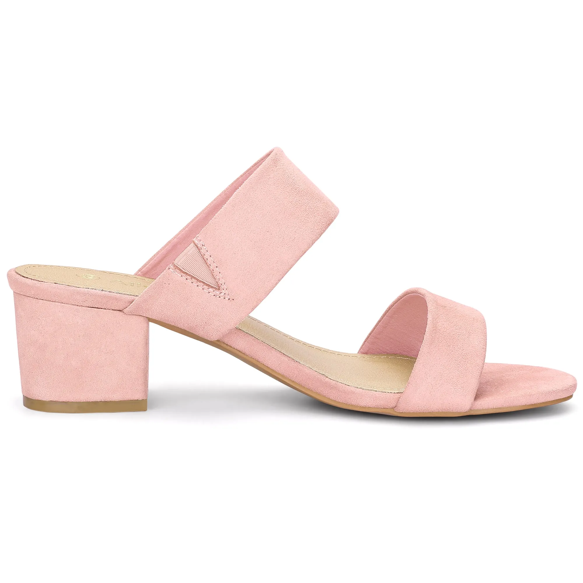 Block Heel Round Toe Dual Straps Slide Sandals