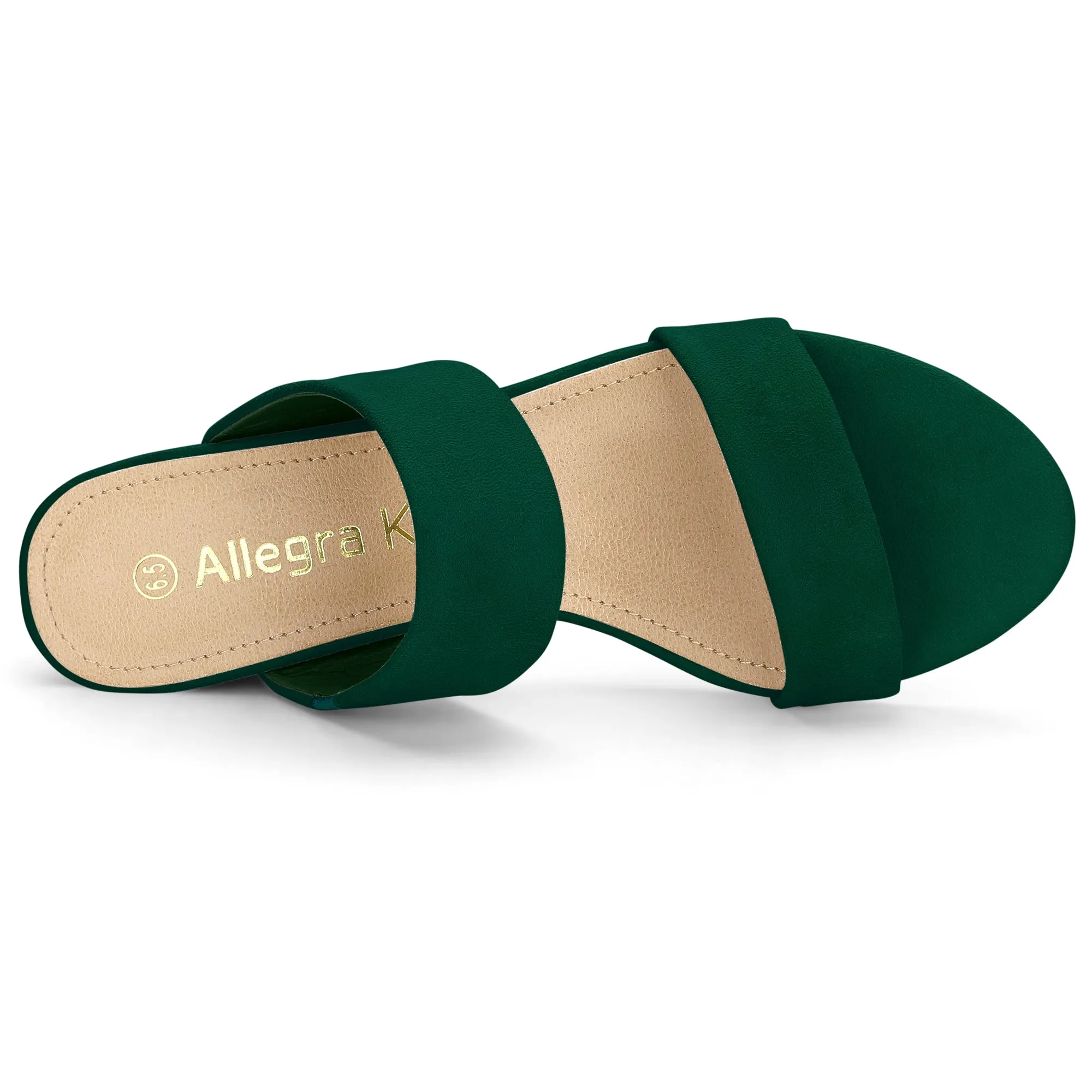 Block Heel Round Toe Dual Straps Slide Sandals
