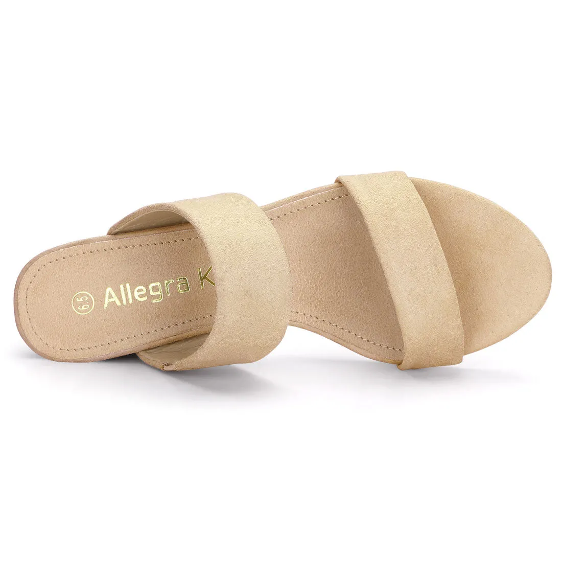 Block Heel Round Toe Dual Straps Slide Sandals