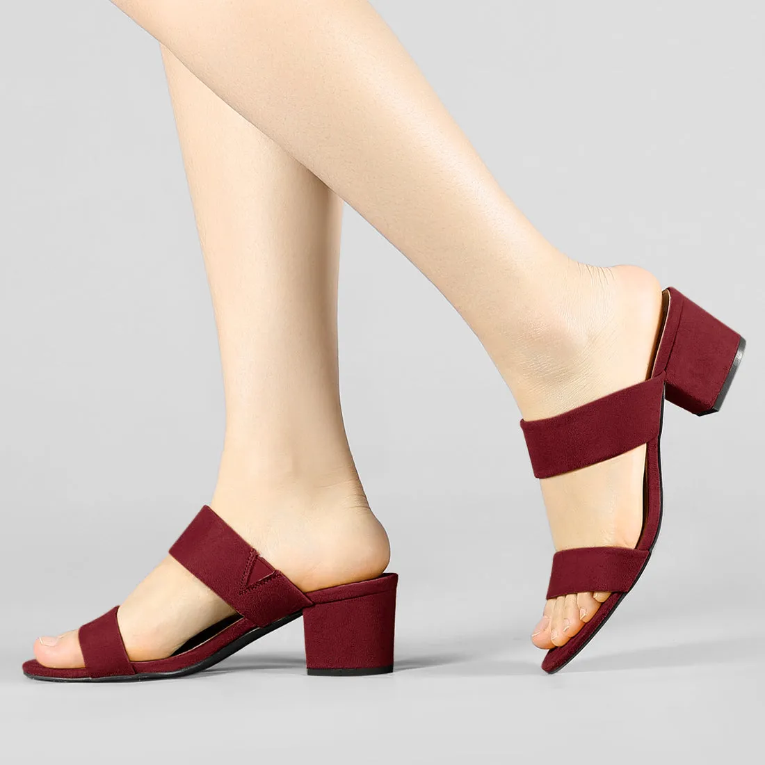 Block Heel Round Toe Dual Straps Slide Sandals