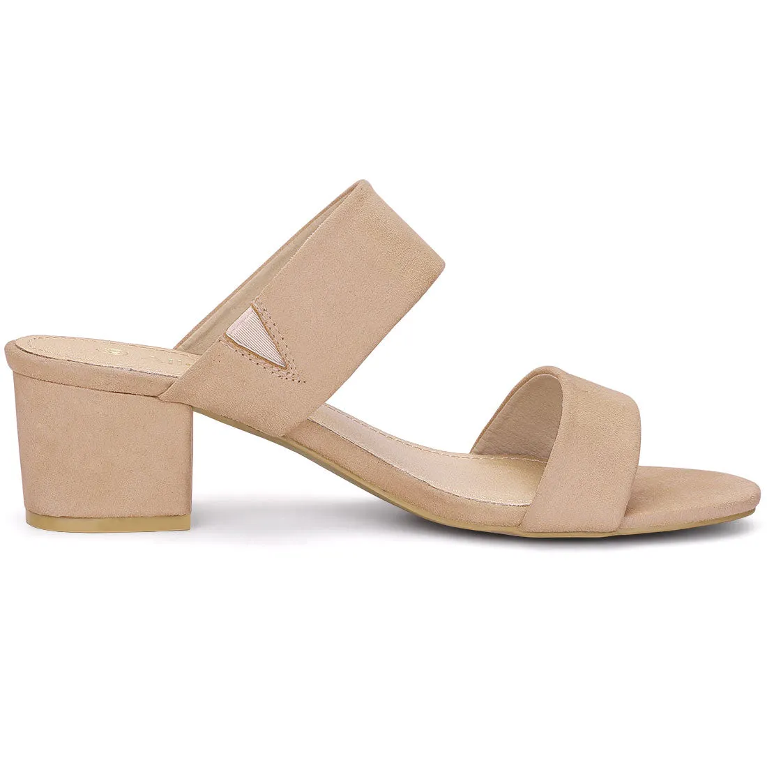 Block Heel Round Toe Dual Straps Slide Sandals