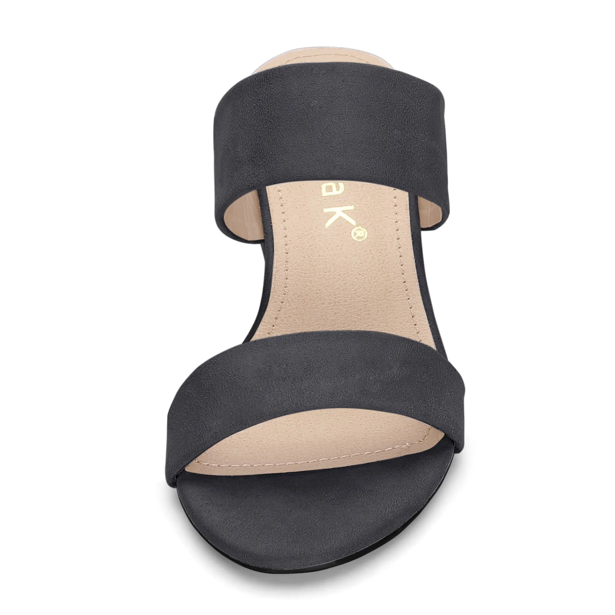 Block Heel Round Toe Dual Straps Slide Sandals