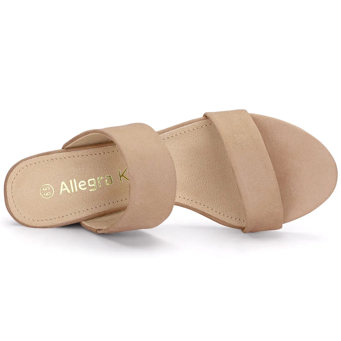 Block Heel Round Toe Dual Straps Slide Sandals
