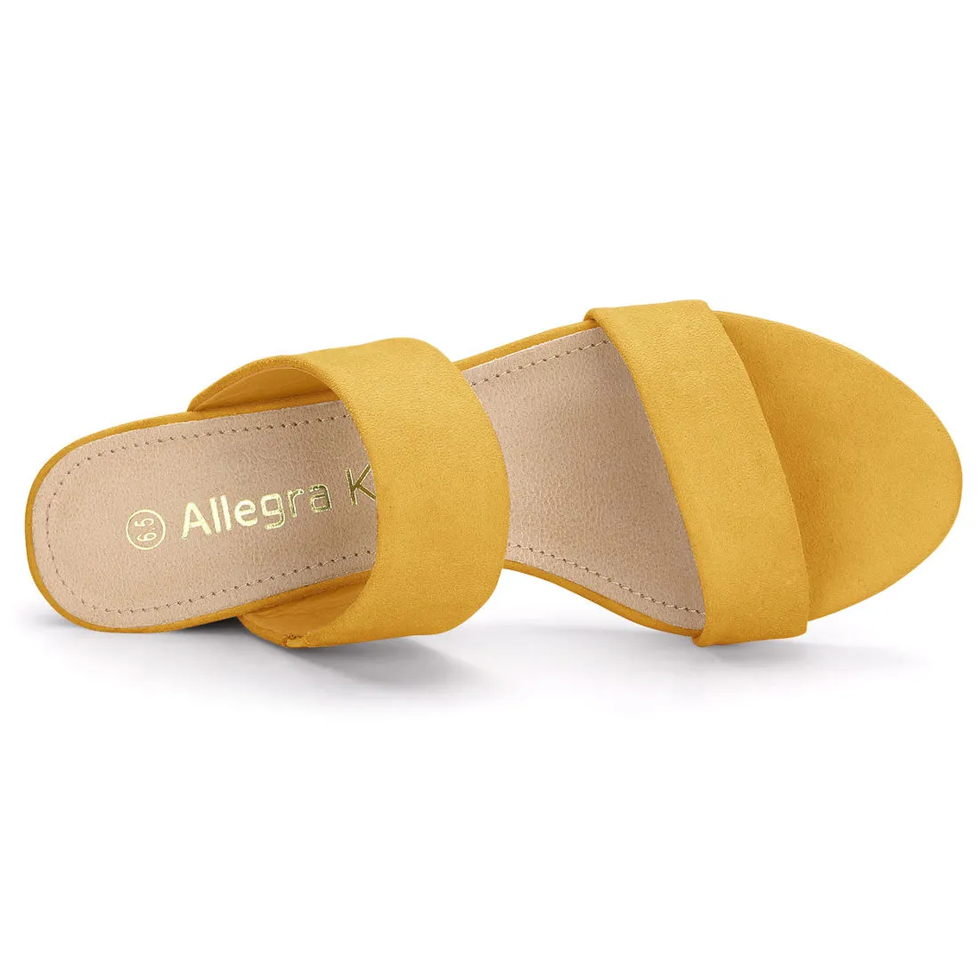 Block Heel Round Toe Dual Straps Slide Sandals