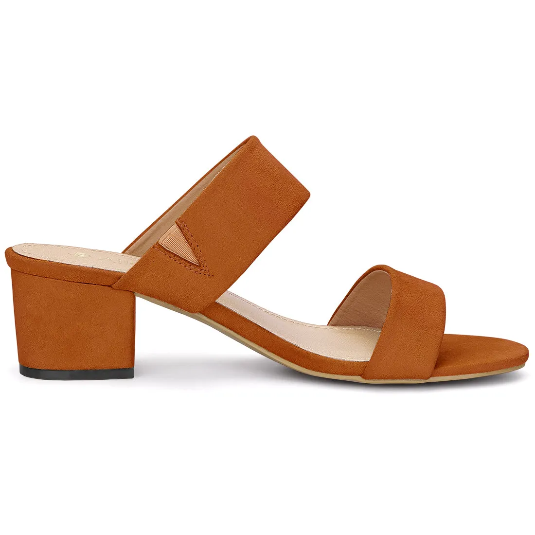 Block Heel Round Toe Dual Straps Slide Sandals