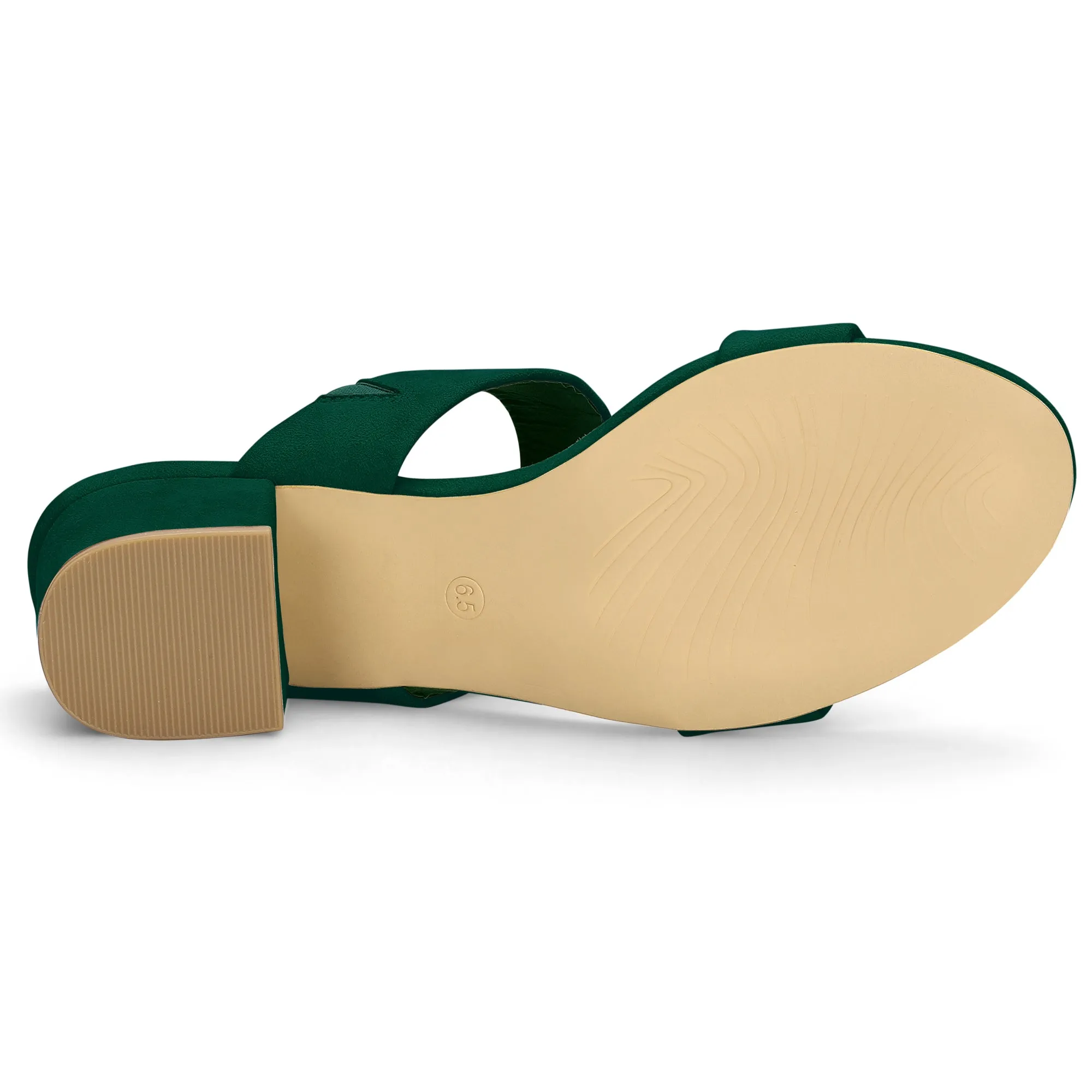 Block Heel Round Toe Dual Straps Slide Sandals
