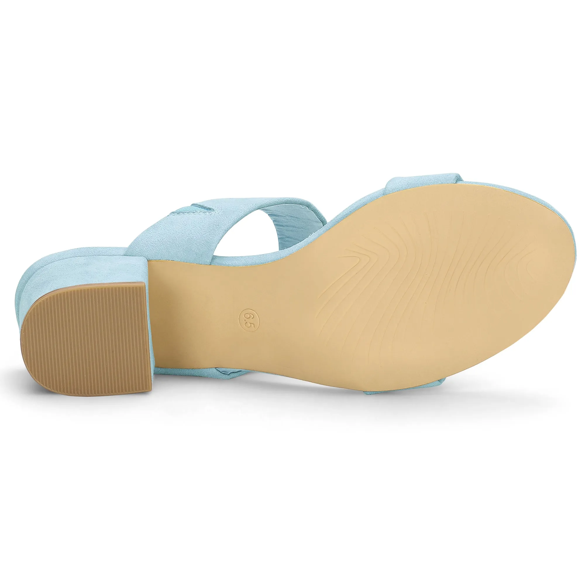 Block Heel Round Toe Dual Straps Slide Sandals