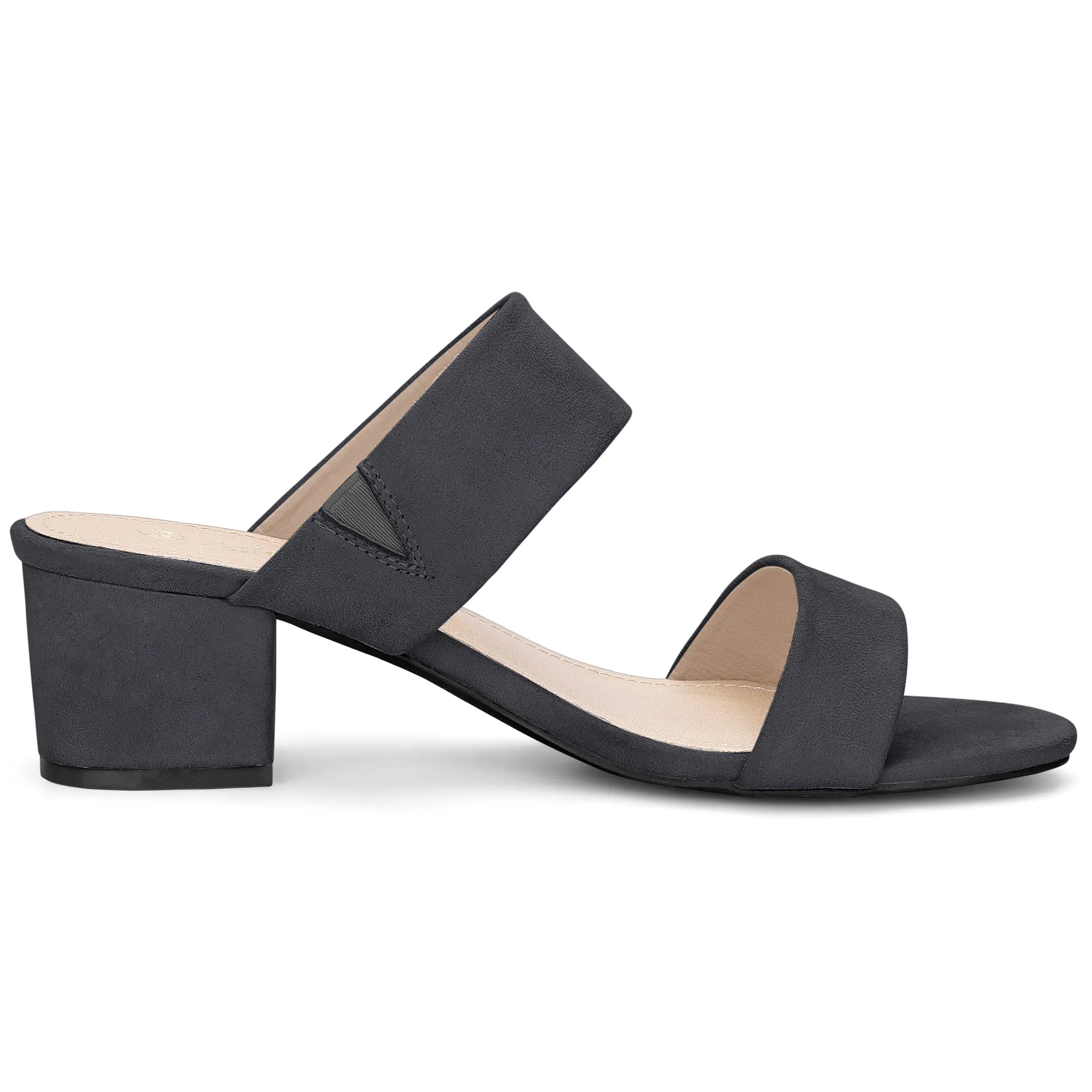 Block Heel Round Toe Dual Straps Slide Sandals