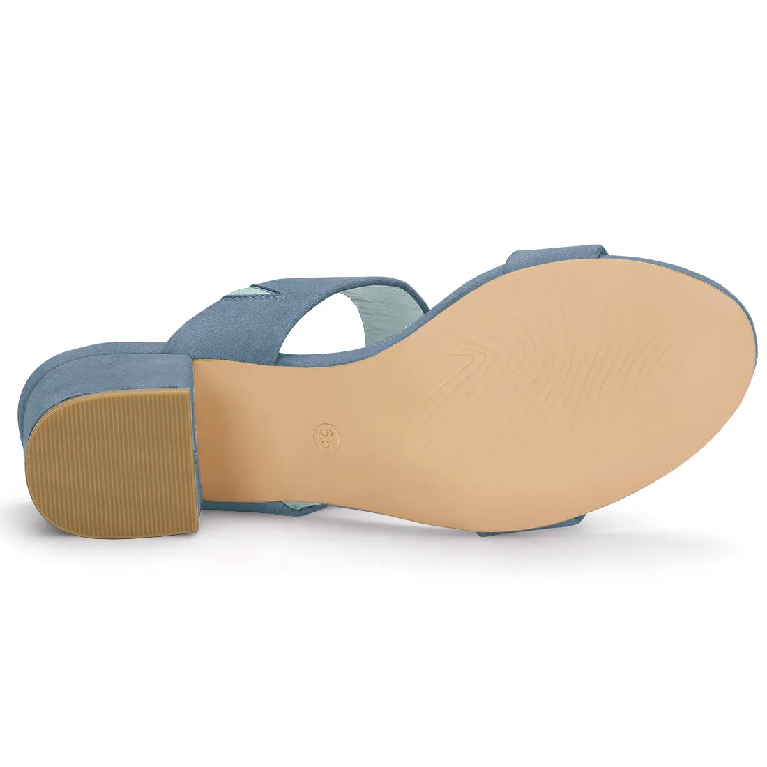 Block Heel Round Toe Dual Straps Slide Sandals