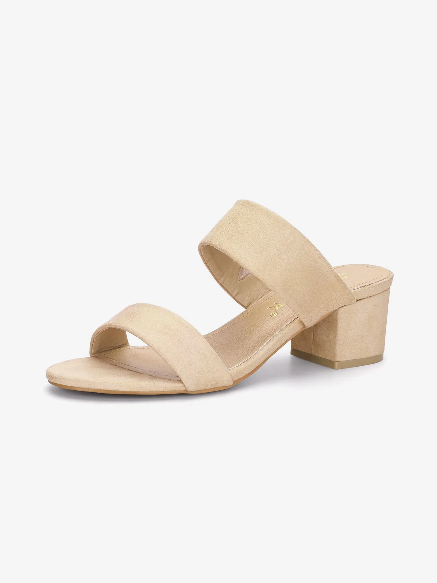 Block Heel Round Toe Dual Straps Slide Sandals