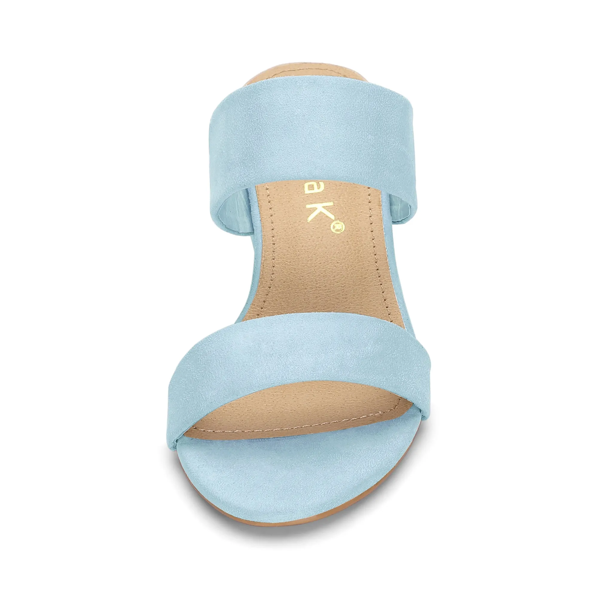 Block Heel Round Toe Dual Straps Slide Sandals