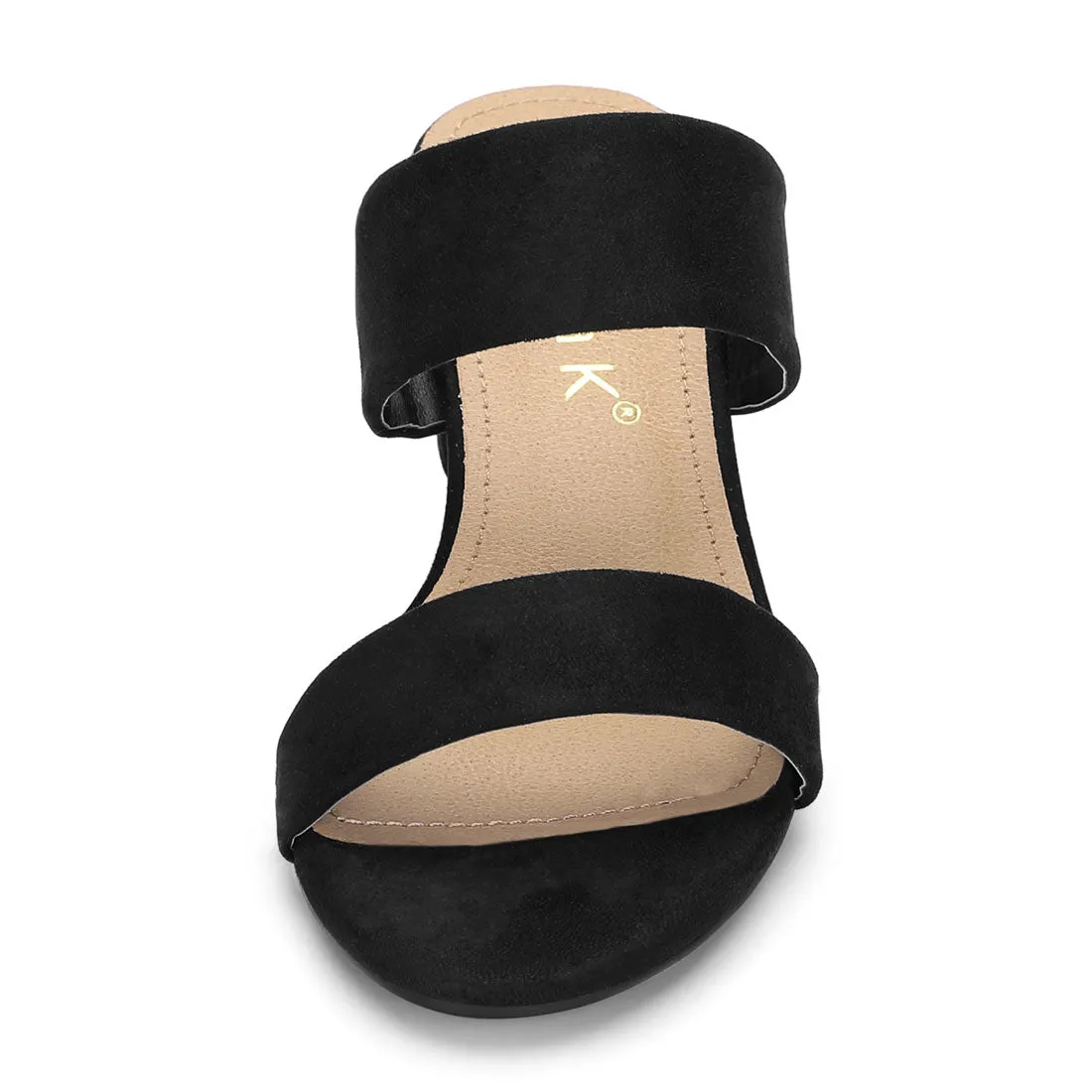 Block Heel Round Toe Dual Straps Slide Sandals