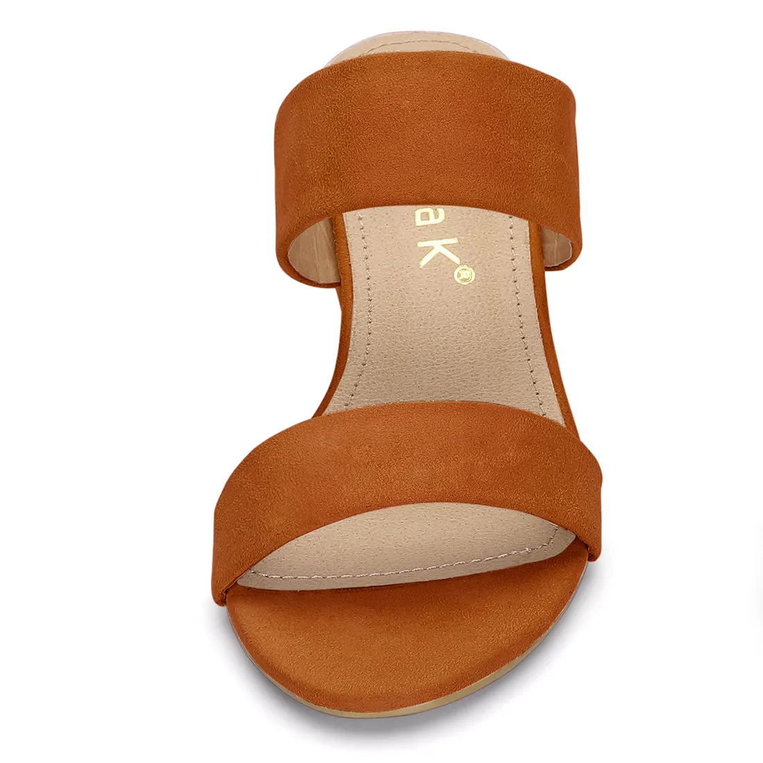 Block Heel Round Toe Dual Straps Slide Sandals