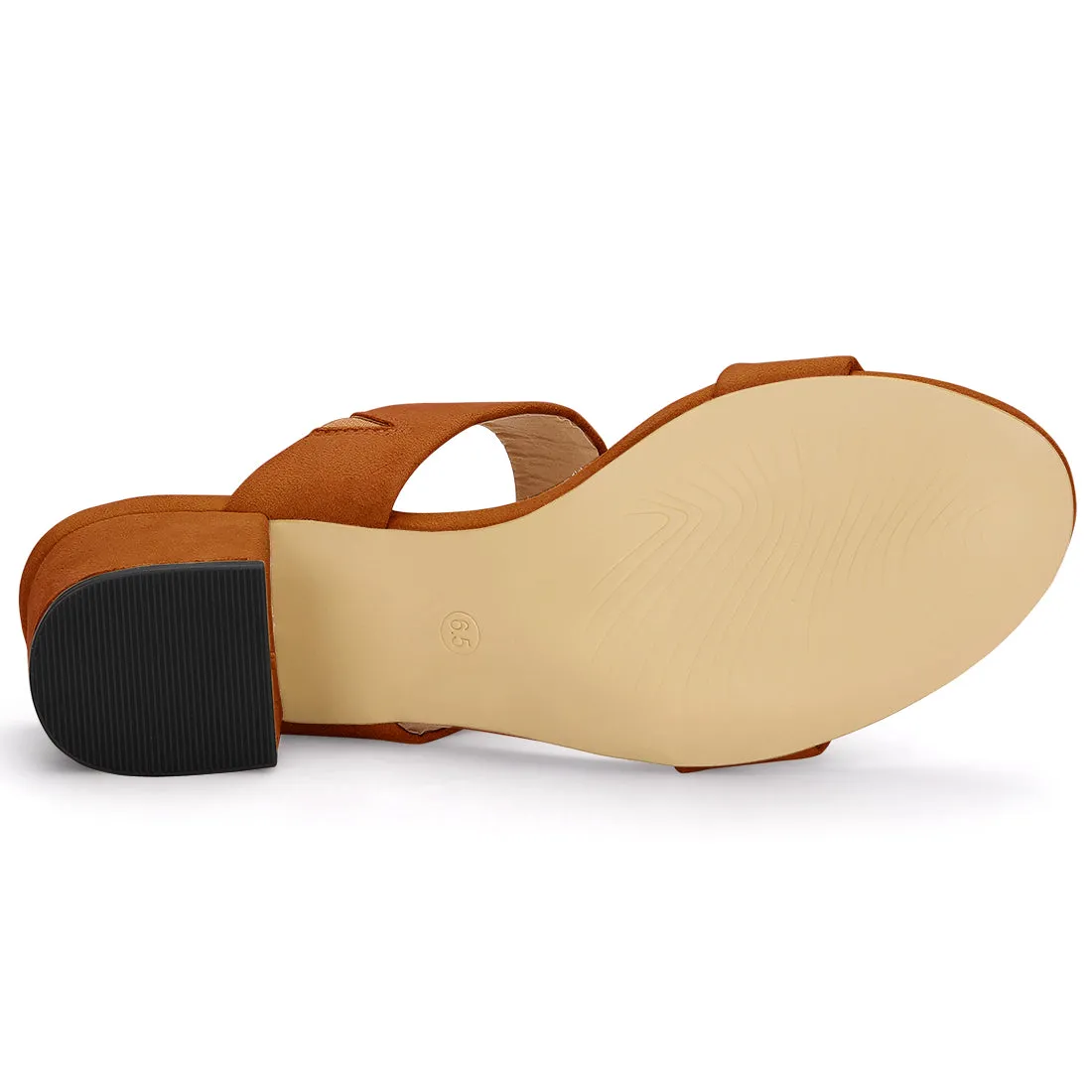 Block Heel Round Toe Dual Straps Slide Sandals