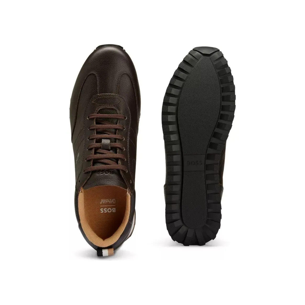 BOSS TUMBLED-LEATHER TRAINERS WITH CONTRAST LOGO AND EVA OUTSOLE