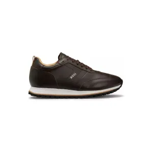 BOSS TUMBLED-LEATHER TRAINERS WITH CONTRAST LOGO AND EVA OUTSOLE