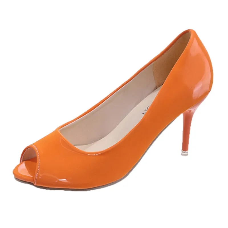 Candy Color Peep Toe Pumps for Women 2023 New Elegant Stiletto High Heels Party Shoes Woman Patent Leather Shoes Plus Size 35-43