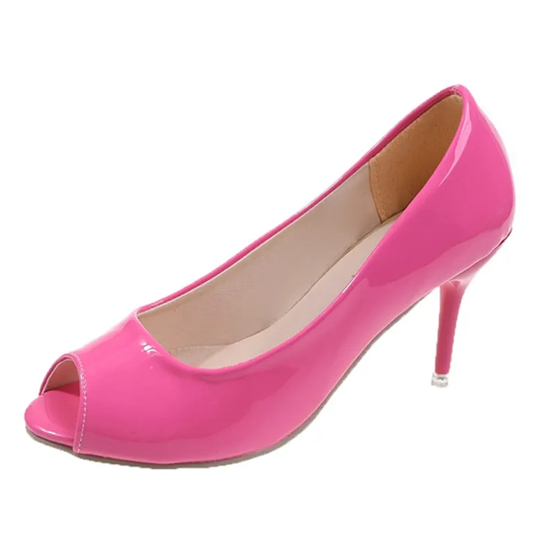 Candy Color Peep Toe Pumps for Women 2023 New Elegant Stiletto High Heels Party Shoes Woman Patent Leather Shoes Plus Size 35-43