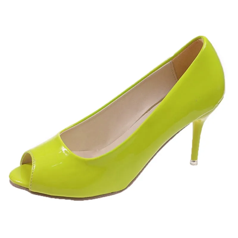 Candy Color Peep Toe Pumps for Women 2023 New Elegant Stiletto High Heels Party Shoes Woman Patent Leather Shoes Plus Size 35-43