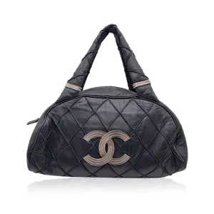 Chanel Dark Grey Quilted Leather CC Logo Bowling Bowler Bag