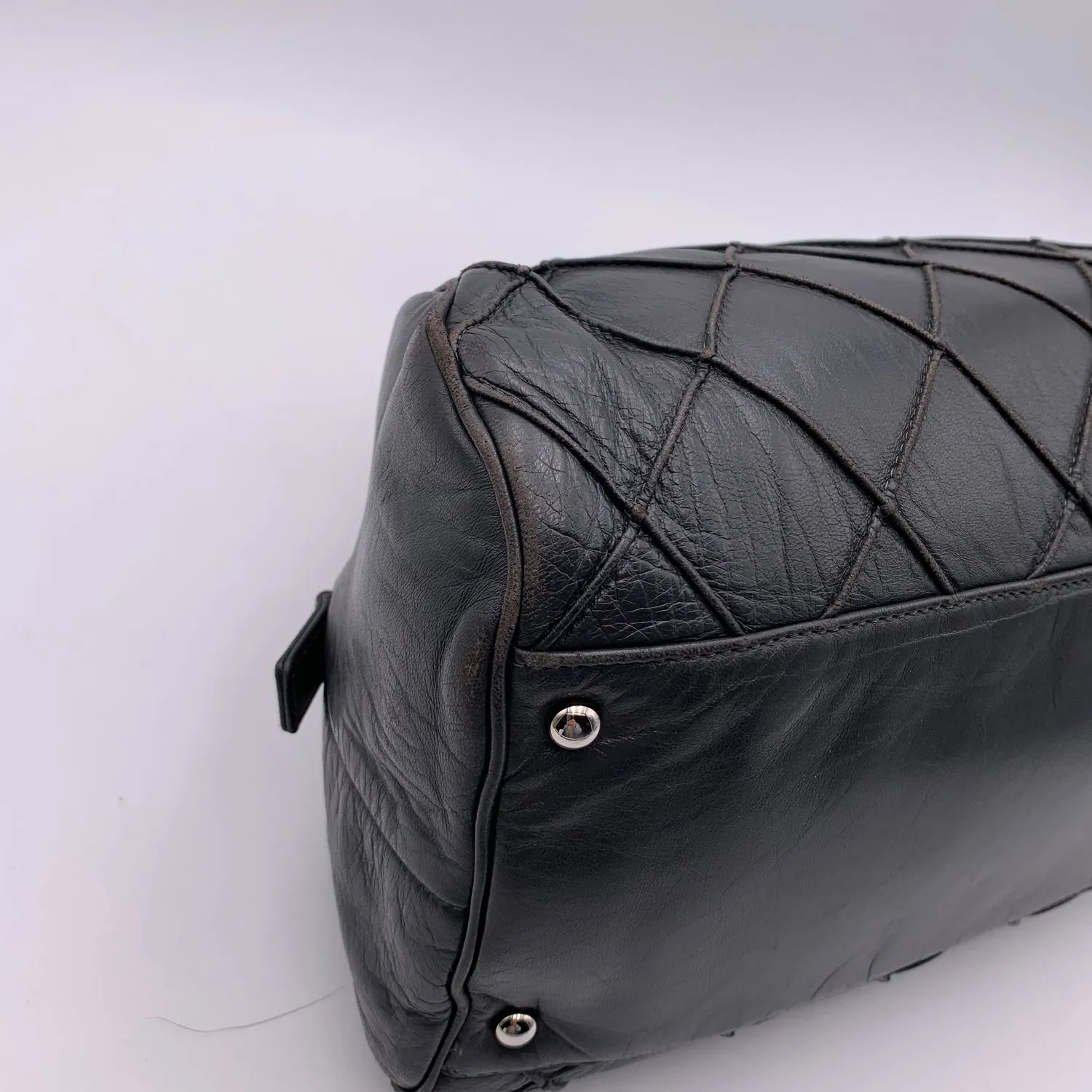 Chanel Dark Grey Quilted Leather CC Logo Bowling Bowler Bag