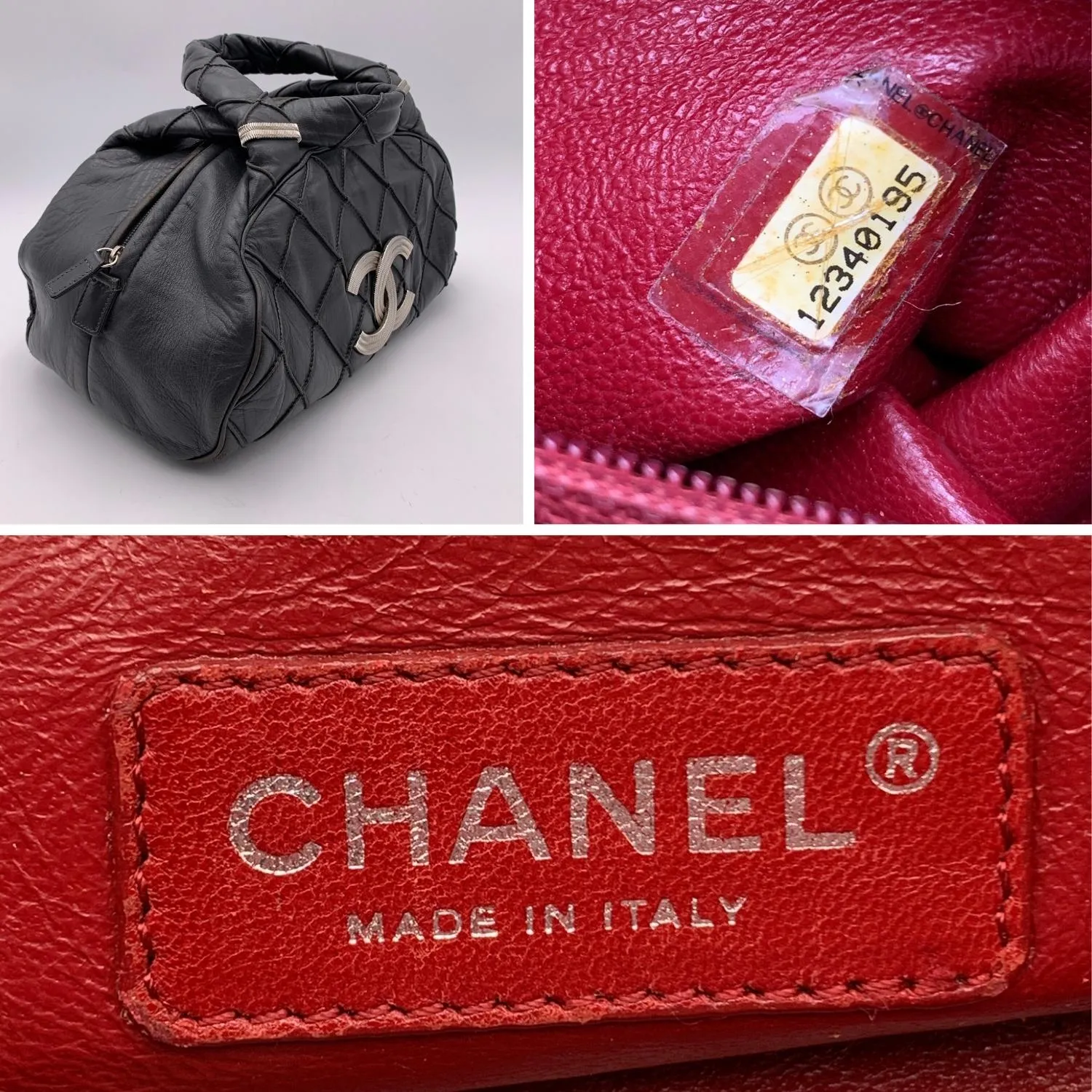 Chanel Dark Grey Quilted Leather CC Logo Bowling Bowler Bag