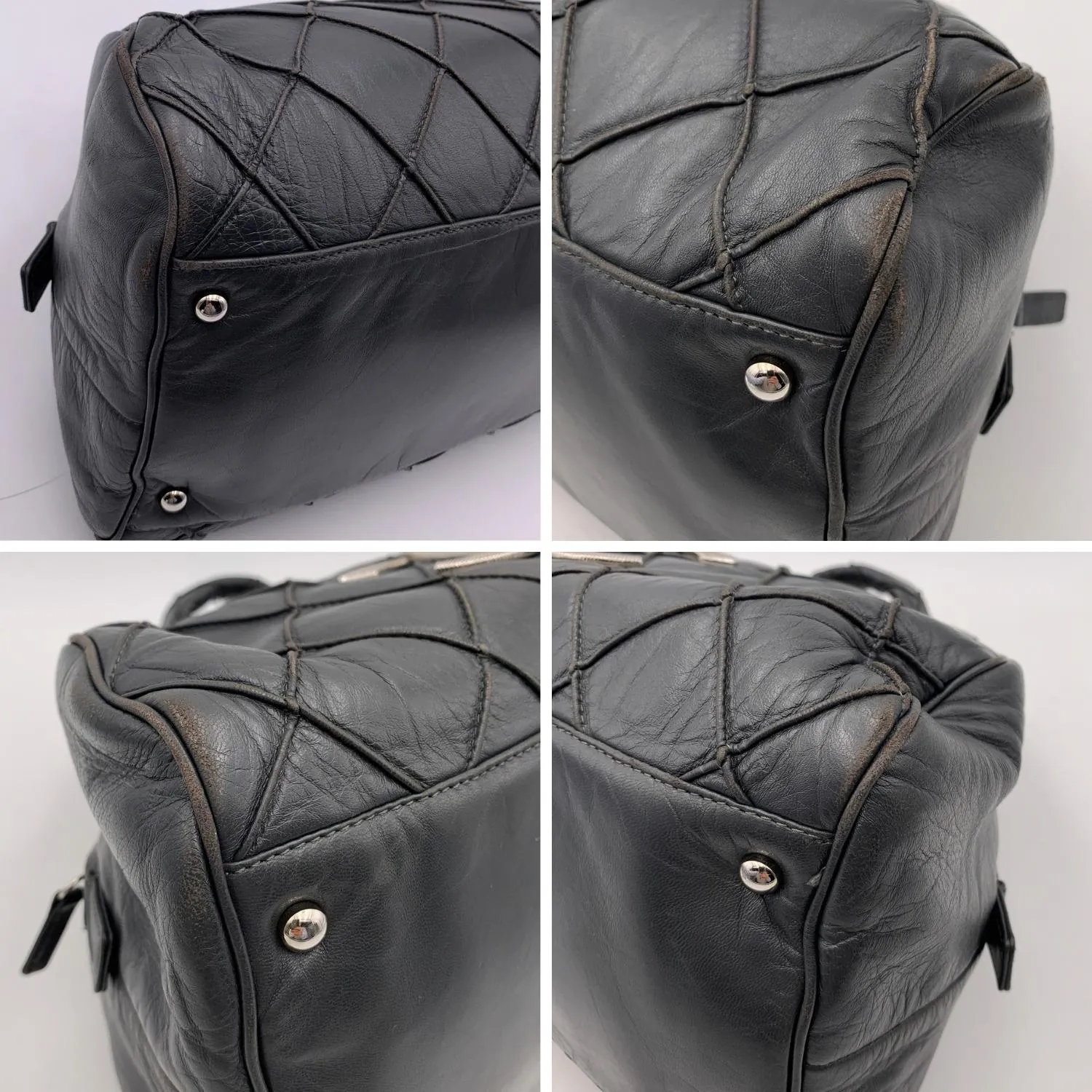 Chanel Dark Grey Quilted Leather CC Logo Bowling Bowler Bag