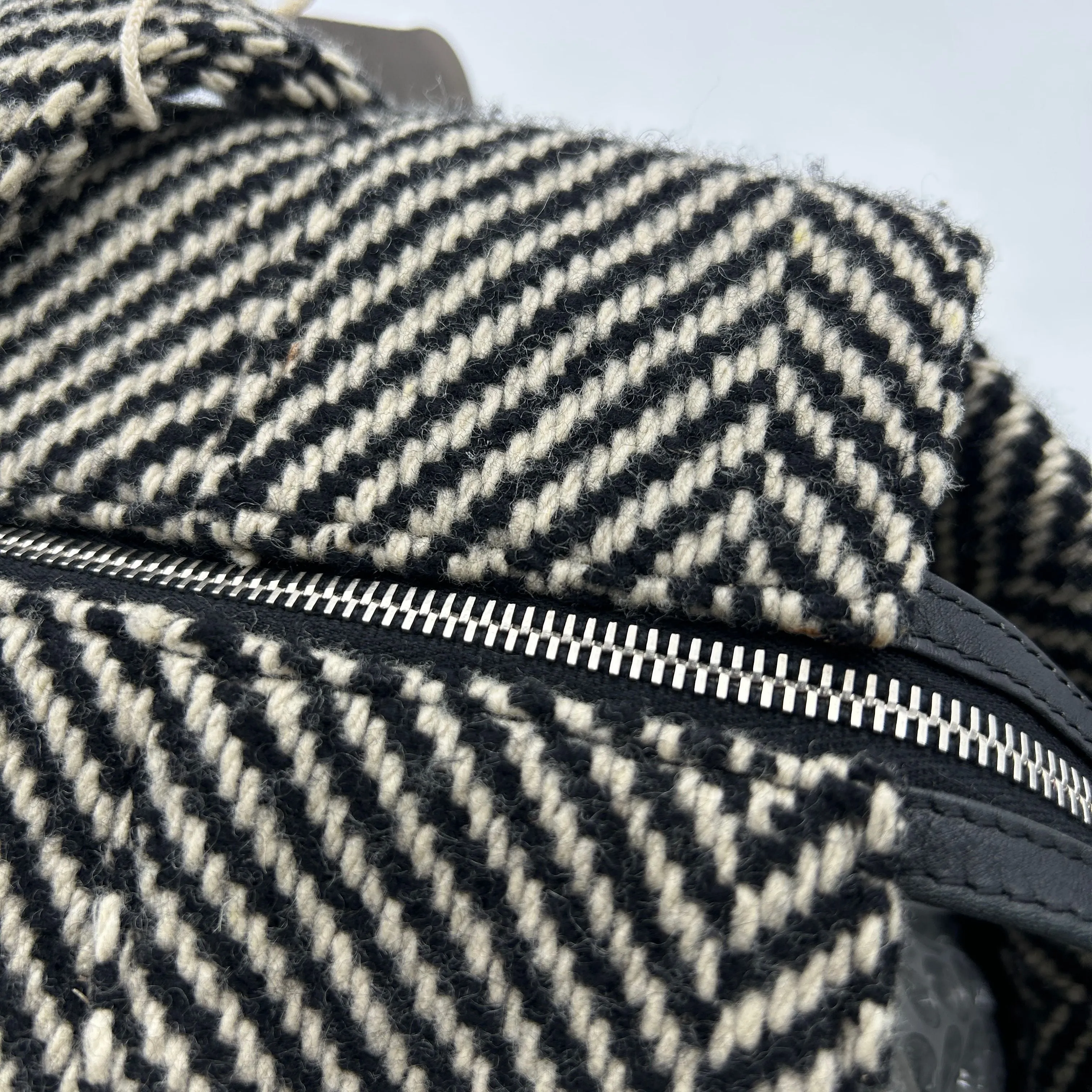 CHANEL Wool Calfskin CC Chevron All Day Long Boston Black White ITAVO2T77FXD