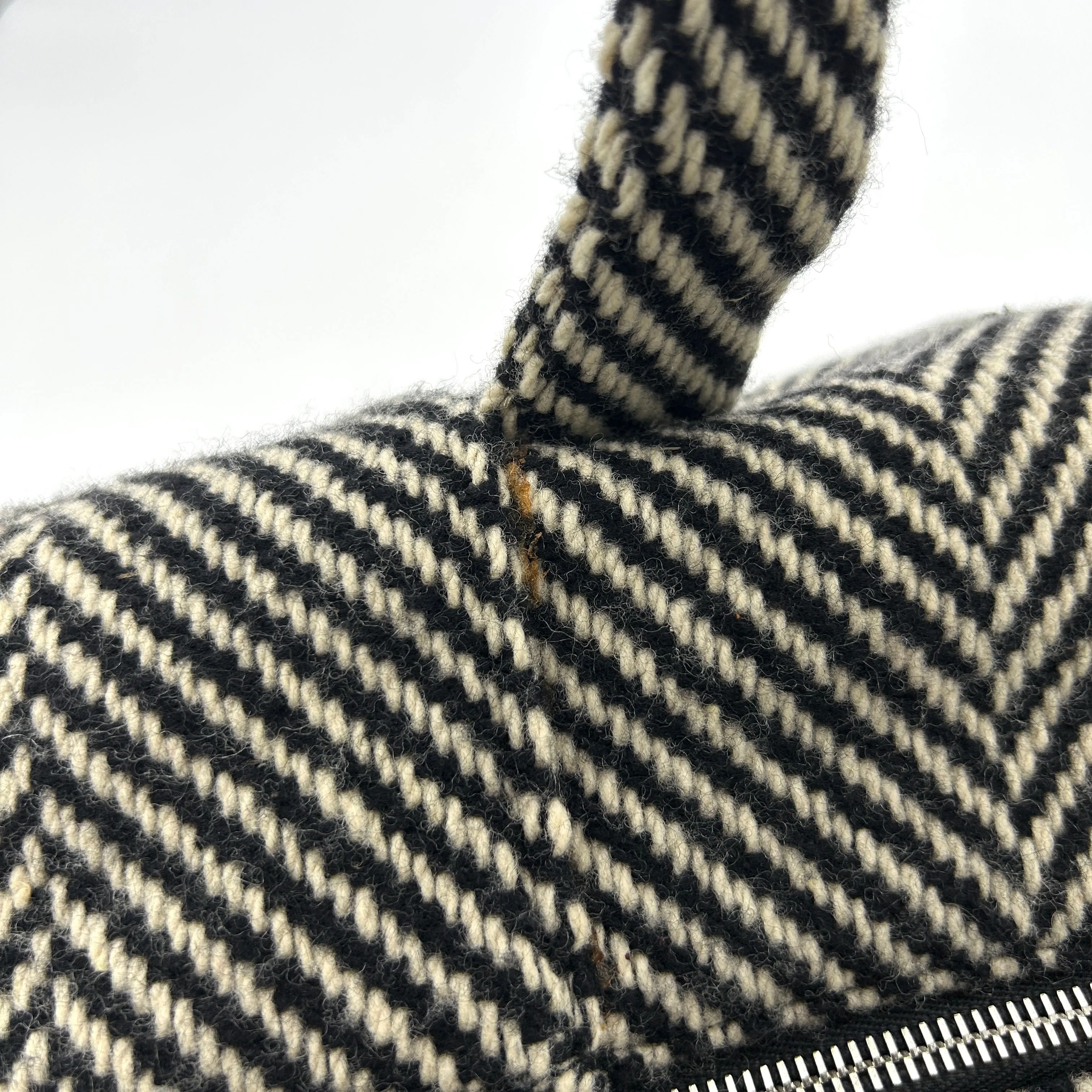 CHANEL Wool Calfskin CC Chevron All Day Long Boston Black White ITAVO2T77FXD